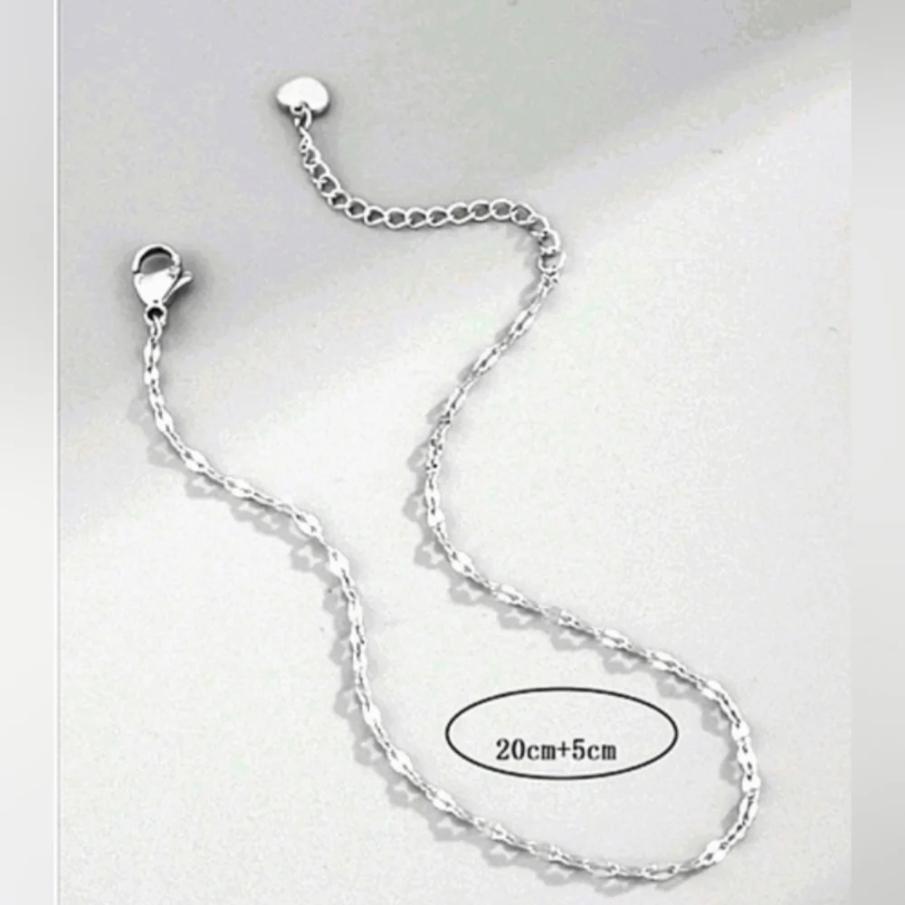 Silver Stainless Steel Anklet with Heart Charm Silvery Color Anklets - Picture 2 of 5